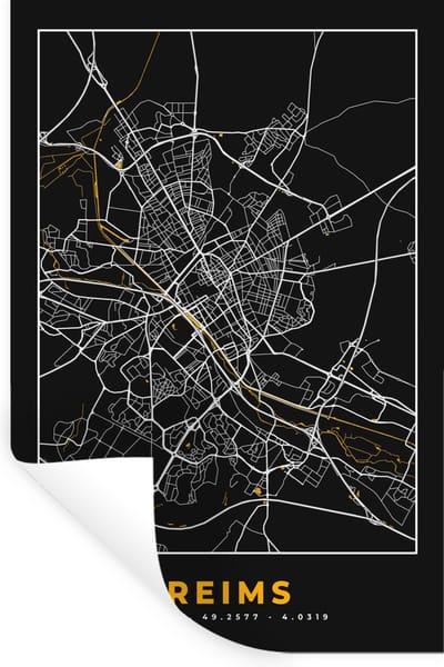 Muurstickers - Sticker Folie - Stadskaart – Frankrijk – Kaart – Reims - Plattegrond - 20x30 cm - Plakfolie - Muurstickers Kinderkamer - Zelfklevend Behang - Zelfklevend behangpapier - Stickerfolie