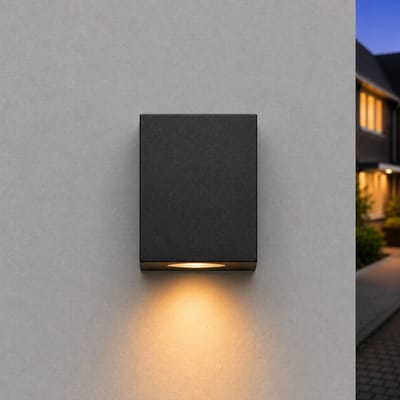 Luminize® Buitenlamp Kubus - Wandlamp voor Buiten - Voordeur, Tuin, Schutting en Wandverlichting - Up & Down Verlichting - 2X GU10 Fitting - IP44 Lamp - 9.5x6.6x8cm - Zwart