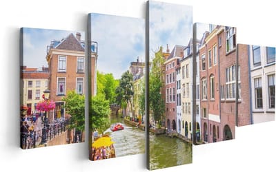 Artaza Canvas Schilderij Vijfluik Huizen Aan De Oudegracht In Utrecht - 100x50 - Foto Op Canvas - Canvas Print