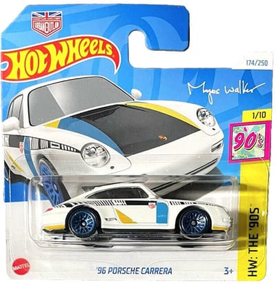 HOT WHEELS '96 PORSCHE CARRERA MAGNUS WALKER DESINGNER WHITE 174/250 (1:64) HW THE '90S 1/10 SHORT CARD