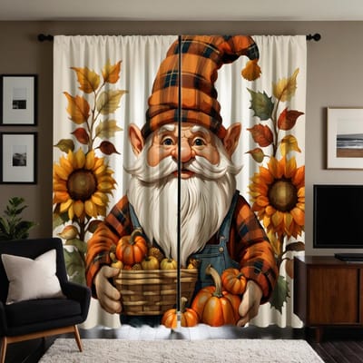 2 pièces HD Fête de la Moisson tenant citrouille vieux tournesol rideau Jaune attache rideau imprimé numérique Style Décoration intérieure Décorer l W52H63inchW132H160cm white