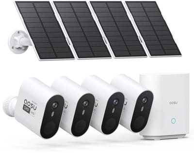 AOSU SolarCam System Max - 4 Beveiligingscamera’s - 2K Resolutie - Zonne-energie - Draadloos - 32GB