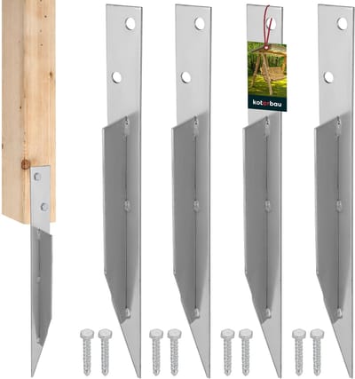 KOTARBAU® Set vom 4 Grondankers, Thermisch Verzinkt Staal, 44.5x4 cm, Zilver, Bodemankers, Grondankers voor Schommel, Paalhouder