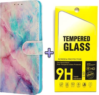 HB Hoesje Geschikt voor Samsung Galaxy A42 5G - Portemonnee Book Case - Pasjeshouder/Magneetlipje - Marmer Uni /Volledige Display Screenprotector