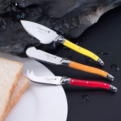 Ensemble de 3 couteaux à fromage Laguiole, tartineurs à beurre, couteaux à fromage, grattoir, trancheur, coupe-couverts arc-en-ciel rouge, fournitures de bar 5,9'' 15,9 cm