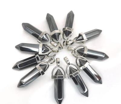 Edelsteen - Hematiet - Obelisk Hanger met - gratis - zwart - gewaxed koord Ketting - Edelsteen Ketting - 45cm + 5cm Verstelbaar - Cadeautje Voor Hem en Haar