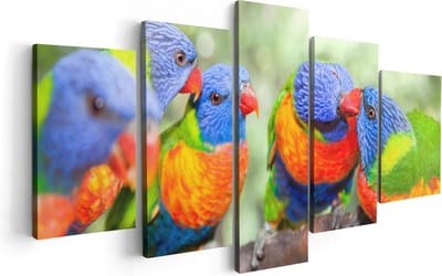 Artaza Canvas Schilderij Vijfluik Vier Regenboog Lori Vogels Op Een Tak - 100x50 - Foto Op Canvas - Canvas Print