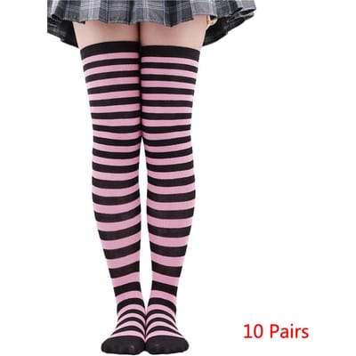 5/10/20 Parijs Dames Lange Boven de Knie Sok Gestreept Dijhoog Kous Dames Meisje Zwart Wit Roze Femboy Cosplay Lolita Y2K One Size black