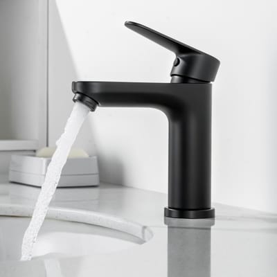 CECIPA Max Wastafelkraan - Badkamerkraan - Boogontwerp - 10.6cm Middelhoge Uitloop - Mengkraan - Warm en Koud - Badkamer Kraan - Zwart