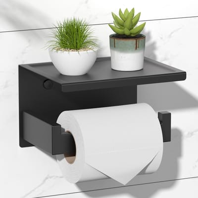 Daity 1 stuk - Toiletrolhouder met plankje, zelfklevende toiletrolhouder, kan zelfklevend of met schroeven aan de muur worden bevestigd, geschikt voor badkamers en toiletten.