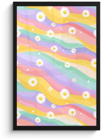 Poster in lijst - Fotolijst 40x60 cm - Posters - Madeliefjes - Kleurrijk - Pastel - Vrolijk - Posterlijst zwart - Decoratie - Wanddecoratie woonkamer - Muurdecoratie slaapkamer
