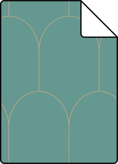 Proefstaal ESTAhome behang art deco motief zeegroen en goud - 26.5 x 21 cm - 139204-S