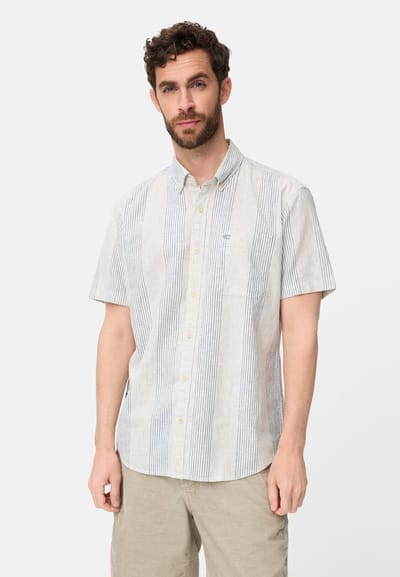 camel active Overhemd met korte mouwen van een linnenmix - Maat menswear-L - Indigoblauw