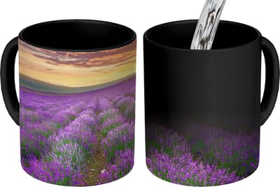 Magische Mok - Foto op Warmte Mokken - Koffiemok - Lavendel - Wolken - Lente - Magic Mok - Beker - 350 ML - Theemok