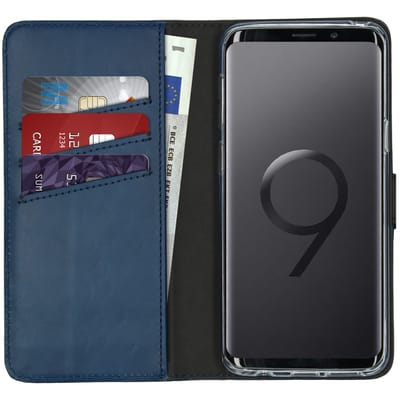 Selencia Hoesje - Geschikt voor Samsung Galaxy S9 - Echt Lederen Bookcase - Blauw