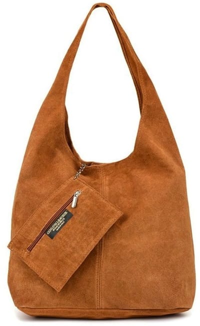 Cognac Suède Schoudertas Lili - Handtassen - Shoppers - Ruime Suède dames tassen - Cognac