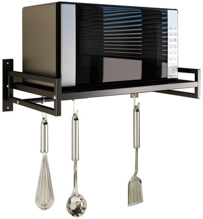 Wandmontage Magnetron Plankrek voor Keuken Thuis, Koolstofstaal Aanrecht Houder met Haak Rail en 3 Schuifbare Haken