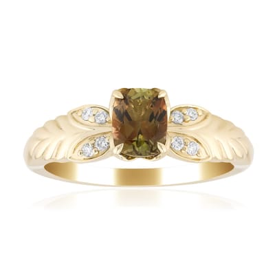 Cavill - Gouden ring 9K geel goud - 0,78 ct antiek geslepen Andalusiet & 0,082 ct SI2 diamanten - Elegante Braziliaanse edelsteen ring maat 18