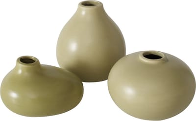 Set van 3 groene keramieken vaasjes in verschillende vormen