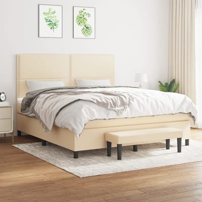 vidaXL - Boxspring - met - matras - stof - crèmekleurig - 180x200 - cm