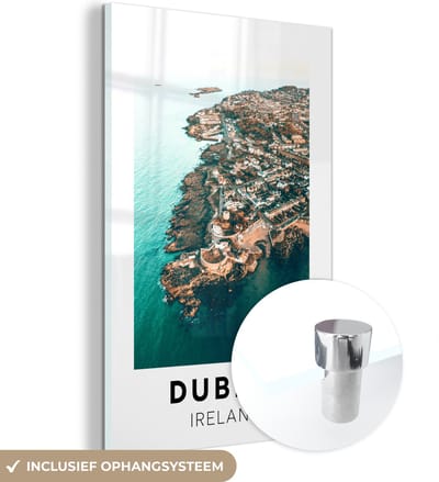 MuchoWow® Glasschilderij 120x180 cm - Schilderij acrylglas - Ierland - Dublin - Zee - Foto op glas - Schilderijen