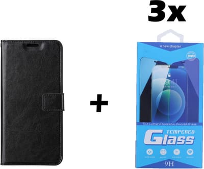 Samsung Galaxy S10 Lite 2020 Telefoonhoesje - Bookcase - Ruimte voor 3 pasjes - Kunstleer - met 3x Tempered Screenprotector - SAFRANT1 - Zwart
