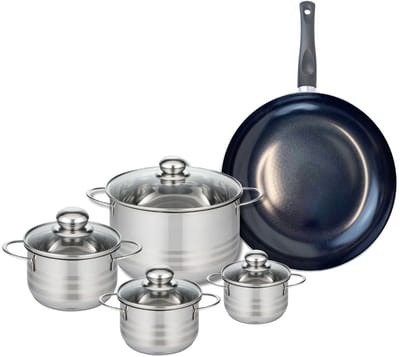 Set van 1 Koekenpan 32 cm en 4 kookpotten 12, 14, 16 en 24 cm Elo Prima Brillant