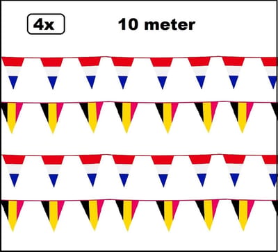 4x Vlaggenlijn landen set Belgie/ Nederland 10 meter - Sport Holland Belgie Thema feest voetbal party
