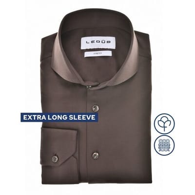 Ledûb Overhemd Slim Solid Color Cotton Jersey Stretch Extra Long Sleeve Mouwlengte 7 Donker Bruin / male