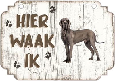 Hier Waak Ik: Deense Dog | Waakbord | Spreukenbord | Hondenras | Hond | Betreden op eigen risico | Pas Op Voor De Hond | Deurbordjes | Bewaker Van Dit Huis