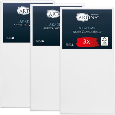 Artina Akademie – Set van 3 Schilderdoeken Canvas 60x120 cm – Spieraam van FSC® Hout – Wit Canvas 100% Katoen – 280 g/m152