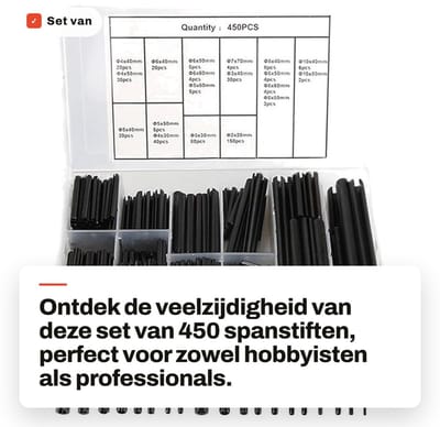 Dailygoods- Spanstiften Set van 450 Stuks - Holle Splinten - Veerpennen - Roestvrij Staal - Manganenstaal M2/M3/M4/M5/M6/M7/M8/M10 - Opbergdoos