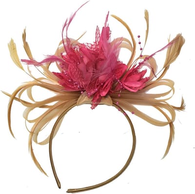 Chique Fascinator Hoofdband Champagne Beige Roze voor Bruiloft en Feestelijke Gelegenheden