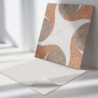 Wallfluent Vinyl Tegels - Patroon met Cirkels en Golven Zelfklevende Vinyl Tegels - 30 cm x 30 cm - Beige Vinyl Tegels - 9 stuks - Vierkant PVC Tegels - Texturen Plaktegels - Vinyl Wandtegels - Plaktegels Keuken en Badkamer