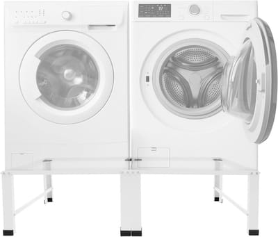 Dubbel wasmachine-onderstel, van staal, wasmachine-onderkast, wit, 126 x 54,5 x 32 cm, max. draagkracht 2 x 150 kg, voor droger / koelkast