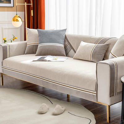 Splicing Bankhoes voor Woonkamer Chenille Antislip Bankhanddoek Bankkussen L-vormige Bankmat Zitkussen Moderne Huisdecoratie 70x70cm 1pcs