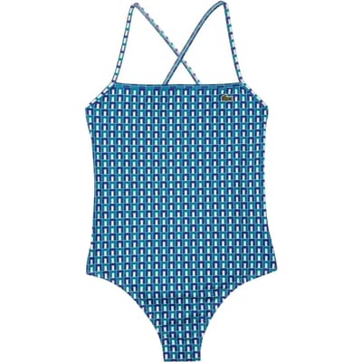Lacoste Geometrisch gerecycled polyester badpak voor dames (Blauw)