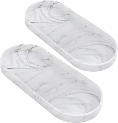Siliconen Make-up Organizers Set van 2, Ovale Marmerpatroon, Antislip en Flexibel voor Keuken, Badkamer en Dresser