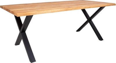 Tony eetkamertafel 95x200 cm met golvende rand, eiken, zwarte poten.