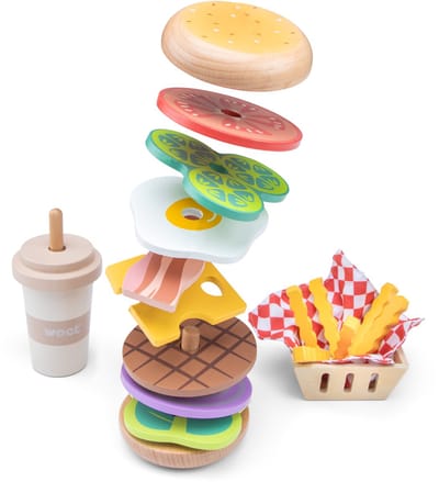 Woet® Houten Fastfood Speelset - Hamburger, Frietjes & Milkshake - FSC® Speelgoedeten voor Rollenspel - Vanaf 2 Jaar