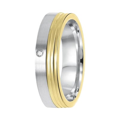 Lucardi Dames Vriendschapsring Bilbao zirkonia - Ring - Cadeau - Echt Zilver - Zilver en Goudkleurig