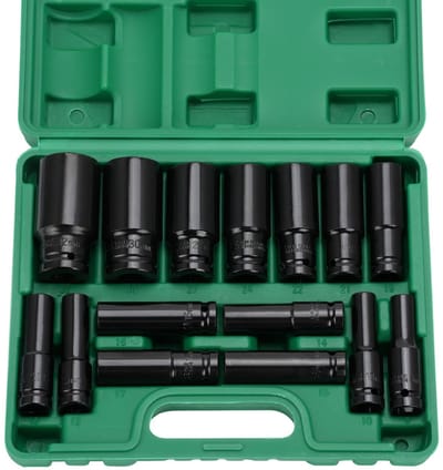 Dailygoods- Slagmoersleutelset 15-delig - 1/2 inch - 8-32mm Dopset - Voor Autoreparatie/Bandenwissel - Handzaam - Afmetingen 27*22*6cm - Dopsleutelset