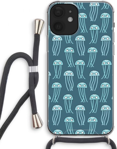 Case Company® - Hoesje met koord geschikt voor iPhone 12 mini hoesje met Koord - Kwallie - Telefoonhoesje met Zwart Koord - Bescherming aan alle Kanten en Over de Schermrand