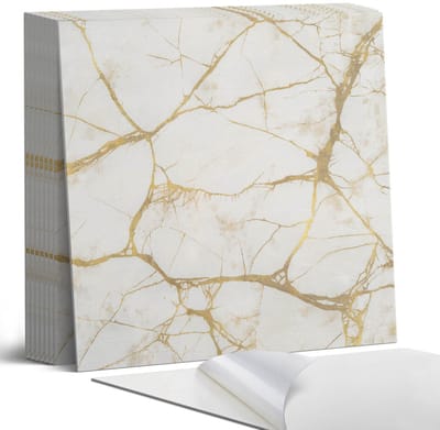 Coloray Plaktegels - Geaderd marmerpatroon Portugese Tegels - 30 cm x 30 cm - Romig Plaktegels - 9 stuks - Vierkant PVC Tegels - Plaktegels Keuken - Zelfklevende Vloertegels - Vinyl Tegels - Zelfklevende Tegels