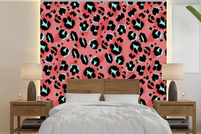 Behang - Fotobehang Panterprint - Roze - Blauw - Patroon - Breedte 240 cm x hoogte 240 cm