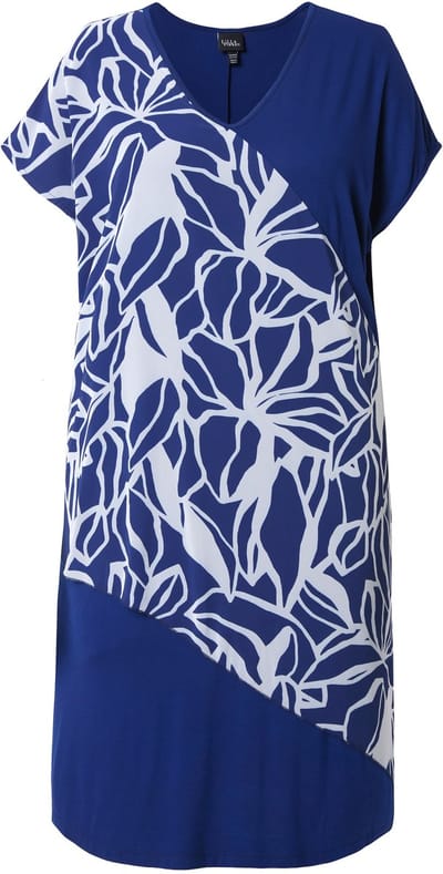 Ulla Popken - Dames - Jersey jurk chiffon overgooier V-hals korte mouwen - Universum - Maat 42+
