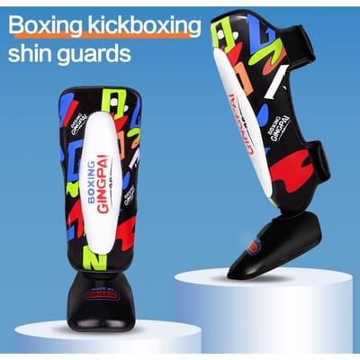 Gingpai Kinderen 3-11J Enkelsteun Leggings MMA Muay Thai Kickboksen Scheenbeschermers Beenbeschermer Trainingsuitrusting S white