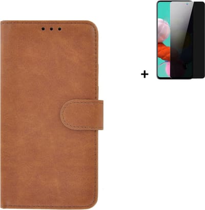 MoDo hoesje Geschikt voor Samsung Galaxy A53 5G - Kunstleer Book Case - Bruin hoesje met privacy screenprotector