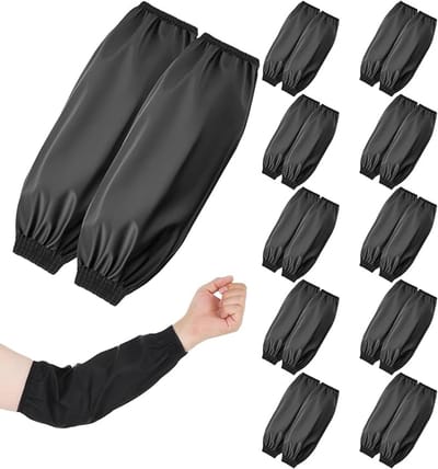 Daity 10 paar PU olie- en waterbestendige mouwbeschermers - met elastische manchetten - bescherming van de onderarm - geschikt voor koken - schoonmaken en huishoudelijk werk (zwart)