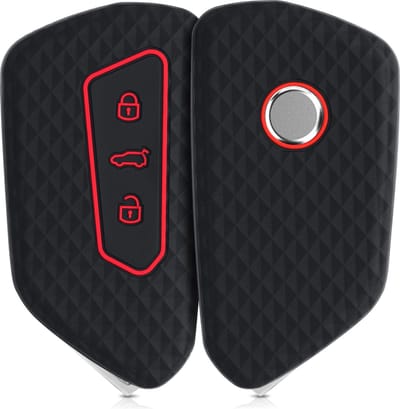 kwmobile autosleutel hoesje geschikt voor VW Golf 8 3-knops autosleutel hoes - TPU autosleutel behuizing - Beschermende auto sleutel case - Sleuteletui in zwart / rood